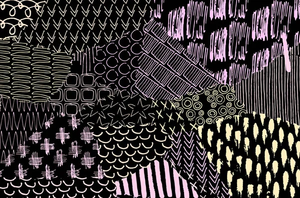抽象的な黒いストローク 手はベクトルパターンをスケッチ 幾何学的スタイルの抽象的な背景 概要多色幾何学模様 — ストックベクタ