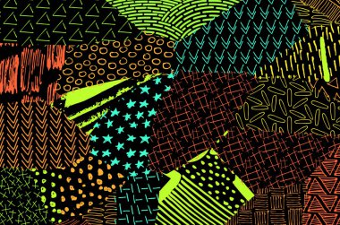 Soyut siyah darbeler, El, Vektör Deseni 'ni çizdi. Geometrik tarzda soyut arkaplan. Soyut çok renkli geometrik desen.