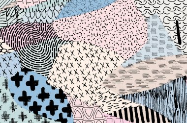 Soyut siyah darbeler, El, Vektör Deseni 'ni çizdi. Geometrik tarzda soyut arkaplan. Soyut çok renkli geometrik desen.