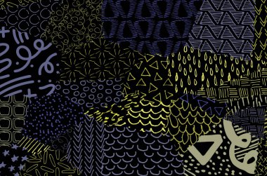 Soyut siyah darbeler, El, Vektör Deseni 'ni çizdi. Geometrik tarzda soyut arkaplan. Soyut çok renkli geometrik desen.