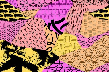 Soyut siyah darbeler, El, Vektör Deseni 'ni çizdi. Geometrik tarzda soyut arkaplan. Soyut çok renkli geometrik desen.