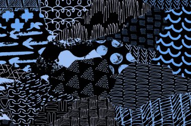 Soyut siyah darbeler, El, Vektör Deseni 'ni çizdi. Geometrik tarzda soyut arkaplan. Soyut çok renkli geometrik desen.