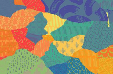 Soyut siyah darbeler, El, Vektör Deseni 'ni çizdi. Geometrik tarzda soyut arkaplan. Soyut çok renkli geometrik desen.