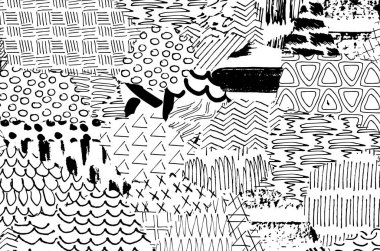 Soyut siyah darbeler, El, Vektör Deseni 'ni çizdi. Geometrik tarzda soyut arkaplan. Soyut çok renkli geometrik desen.