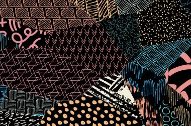 Soyut siyah darbeler, El, Vektör Deseni 'ni çizdi. Geometrik tarzda soyut arkaplan. Soyut çok renkli geometrik desen.