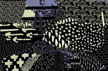 Soyut siyah darbeler, El, Vektör Deseni 'ni çizdi. Geometrik tarzda soyut arkaplan. Soyut çok renkli geometrik desen.