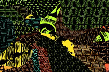 Soyut siyah darbeler, El, Vektör Deseni 'ni çizdi. Geometrik tarzda soyut arkaplan. Soyut çok renkli geometrik desen.