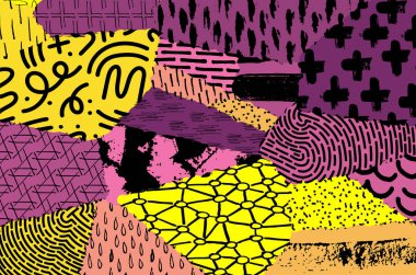 Soyut siyah darbeler, El, Vektör Deseni 'ni çizdi. Geometrik tarzda soyut arkaplan. Soyut çok renkli geometrik desen.