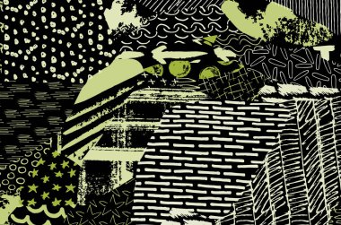 Soyut siyah darbeler, El, Vektör Deseni 'ni çizdi. Geometrik tarzda soyut arkaplan. Soyut çok renkli geometrik desen.