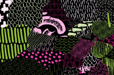 Soyut siyah darbeler, El, Vektör Deseni 'ni çizdi. Geometrik tarzda soyut arkaplan. Soyut çok renkli geometrik desen.