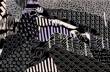 Soyut siyah darbeler, El, Vektör Deseni 'ni çizdi. Geometrik tarzda soyut arkaplan. Soyut çok renkli geometrik desen.