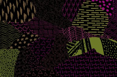 Soyut siyah darbeler, El, Vektör Deseni 'ni çizdi. Geometrik tarzda soyut arkaplan. Soyut çok renkli geometrik desen.