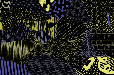 Soyut siyah darbeler, El, Vektör Deseni 'ni çizdi. Geometrik tarzda soyut arkaplan. Soyut çok renkli geometrik desen.