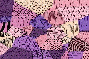 Soyut siyah darbeler, El, Vektör Deseni 'ni çizdi. Geometrik tarzda soyut arkaplan. Soyut çok renkli geometrik desen.