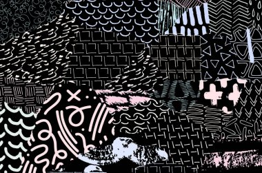 Soyut siyah darbeler, El, Vektör Deseni 'ni çizdi. Geometrik tarzda soyut arkaplan. Soyut çok renkli geometrik desen.