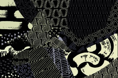 Soyut siyah darbeler, El, Vektör Deseni 'ni çizdi. Geometrik tarzda soyut arkaplan. Soyut çok renkli geometrik desen.