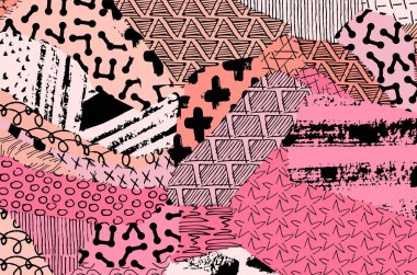 Soyut siyah darbeler, El, Vektör Deseni 'ni çizdi. Geometrik tarzda soyut arkaplan. Soyut çok renkli geometrik desen.