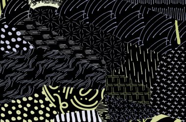 Soyut siyah darbeler, El, Vektör Deseni 'ni çizdi. Geometrik tarzda soyut arkaplan. Soyut çok renkli geometrik desen.