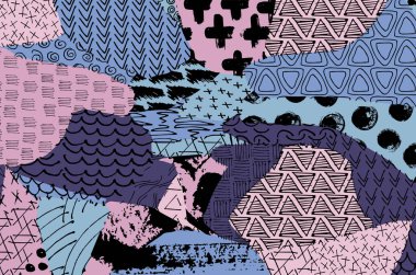 Soyut siyah darbeler, El, Vektör Deseni 'ni çizdi. Geometrik tarzda soyut arkaplan. Soyut çok renkli geometrik desen.