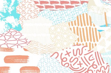 Soyut siyah darbeler, El, Vektör Deseni 'ni çizdi. Geometrik tarzda soyut arkaplan. Soyut çok renkli geometrik desen.