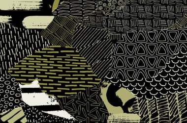 Soyut siyah darbeler, El, Vektör Deseni 'ni çizdi. Geometrik tarzda soyut arkaplan. Soyut çok renkli geometrik desen.