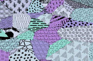 Soyut siyah darbeler, El, Vektör Deseni 'ni çizdi. Geometrik tarzda soyut arkaplan. Soyut çok renkli geometrik desen.