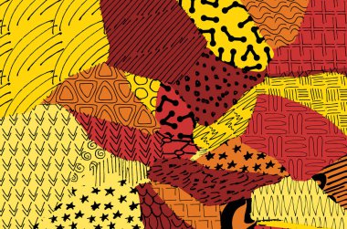 Soyut siyah darbeler, El, Vektör Deseni 'ni çizdi. Geometrik tarzda soyut arkaplan. Soyut çok renkli geometrik desen.