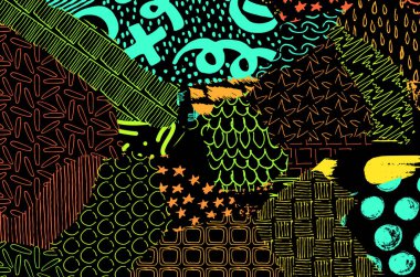 Soyut siyah darbeler, El, Vektör Deseni 'ni çizdi. Geometrik tarzda soyut arkaplan. Soyut çok renkli geometrik desen.