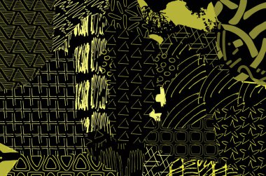 Soyut siyah darbeler, El, Vektör Deseni 'ni çizdi. Geometrik tarzda soyut arkaplan. Soyut çok renkli geometrik desen.