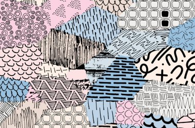 Soyut siyah darbeler, El, Vektör Deseni 'ni çizdi. Geometrik tarzda soyut arkaplan. Soyut çok renkli geometrik desen.