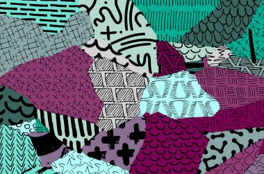 Soyut siyah darbeler, El, Vektör Deseni 'ni çizdi. Geometrik tarzda soyut arkaplan. Soyut çok renkli geometrik desen.