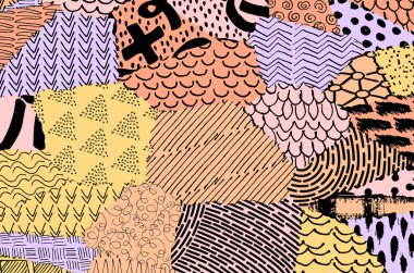 Soyut siyah darbeler, El, Vektör Deseni 'ni çizdi. Geometrik tarzda soyut arkaplan. Soyut çok renkli geometrik desen.