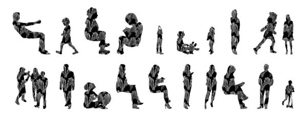 Silhouettes Vectorielles Silhouettes Esquissées Personnes Dessin Contour Silhouette Personnes Icône — Image vectorielle