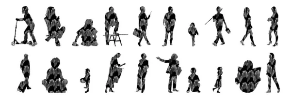 Silhouettes Vectorielles Silhouettes Esquissées Personnes Dessin Contour Silhouette Personnes Icône — Image vectorielle