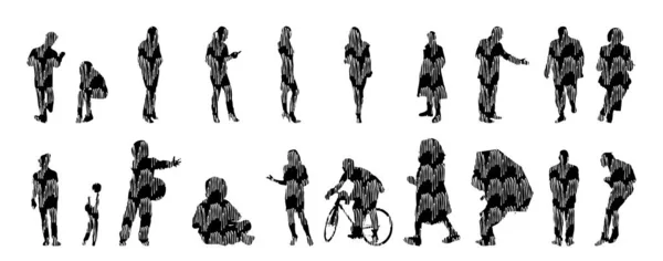 Silhouettes Vectorielles Silhouettes Esquissées Personnes Dessin Contour Silhouette Personnes Icône — Image vectorielle