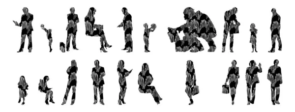 Silhouettes Vectorielles Silhouettes Esquissées Personnes Dessin Contour Silhouette Personnes Icône — Image vectorielle