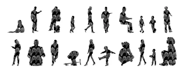 Silhouettes Vectorielles Silhouettes Esquissées Personnes Dessin Contour Silhouette Personnes Icône — Image vectorielle