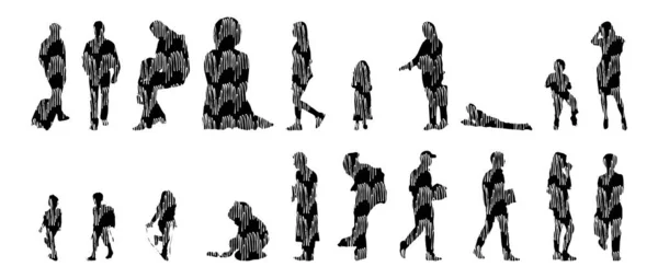 Silhouettes Vectorielles Silhouettes Esquissées Personnes Dessin Contour Silhouette Personnes Icône — Image vectorielle