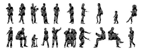 Silhouettes Vectorielles Silhouettes Esquissées Personnes Dessin Contour Silhouette Personnes Icône — Image vectorielle