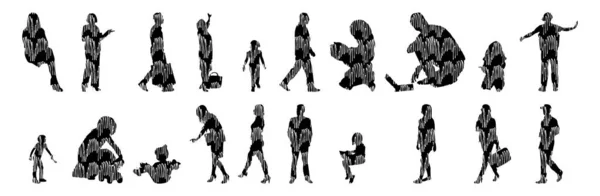 Vector Silhouettes Outline Silhouettes People Contour Drawing People Silhouette Icon — 스톡 벡터