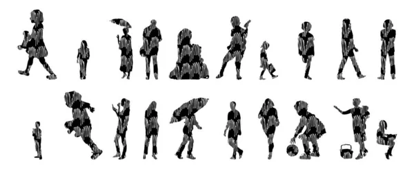 Silhouettes Vectorielles Silhouettes Esquissées Personnes Dessin Contour Silhouette Personnes Icône — Image vectorielle