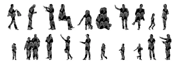 Silhouettes Vectorielles Silhouettes Esquissées Personnes Dessin Contour Silhouette Personnes Icône — Image vectorielle