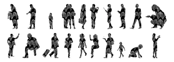 Silhouettes Vectorielles Silhouettes Esquissées Personnes Dessin Contour Silhouette Personnes Icône — Image vectorielle