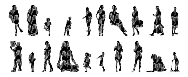 Silhouettes Vectorielles Silhouettes Esquissées Personnes Dessin Contour Silhouette Personnes Icône — Image vectorielle