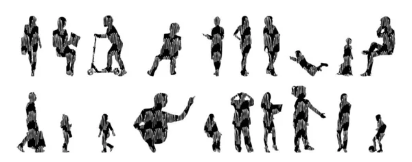 Silhouettes Vectorielles Silhouettes Esquissées Personnes Dessin Contour Silhouette Personnes Icône — Image vectorielle