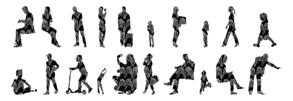 Silhouettes Vectorielles Silhouettes Esquissées Personnes Dessin Contour Silhouette Personnes Icône — Image vectorielle