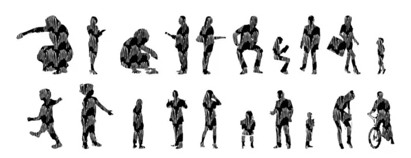 Silhouettes Vectorielles Silhouettes Esquissées Personnes Dessin Contour Silhouette Personnes Icône — Image vectorielle