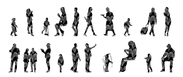 Silhouettes Vectorielles Silhouettes Esquissées Personnes Dessin Contour Silhouette Personnes Icône — Image vectorielle