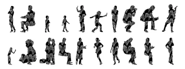 Vector Silhouettes Outline Silhouettes People Contour Drawing People Silhouette Icon — 스톡 벡터