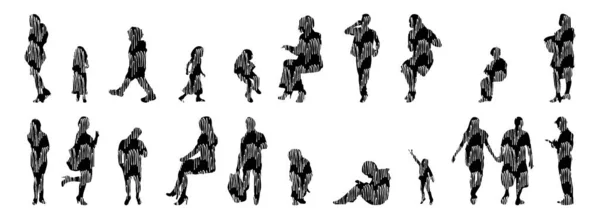 Silhouettes Vectorielles Silhouettes Esquissées Personnes Dessin Contour Silhouette Personnes Icône — Image vectorielle